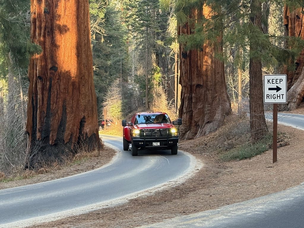 Truck middle of trees, Sequoia National Park