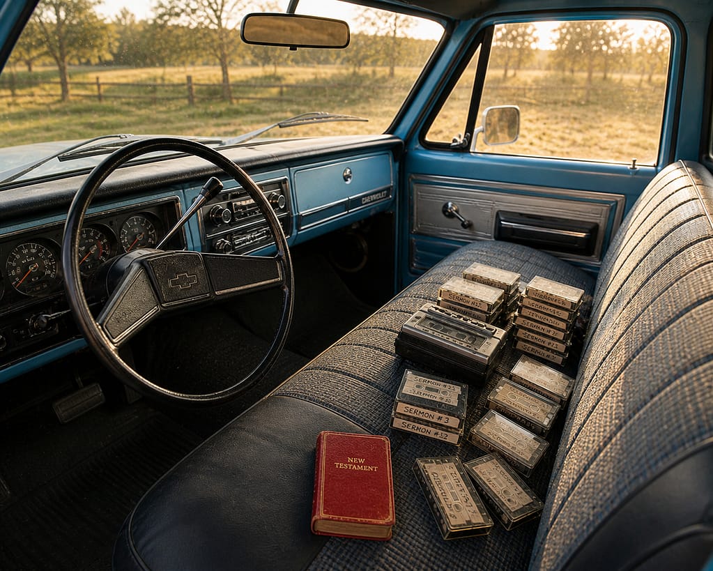 Vintage truck with Bible and sermon tapes – tribute to my dad