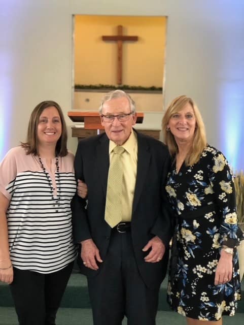 Jimmy's ordination service - He spoke. Angela and Anna Lee with Dad