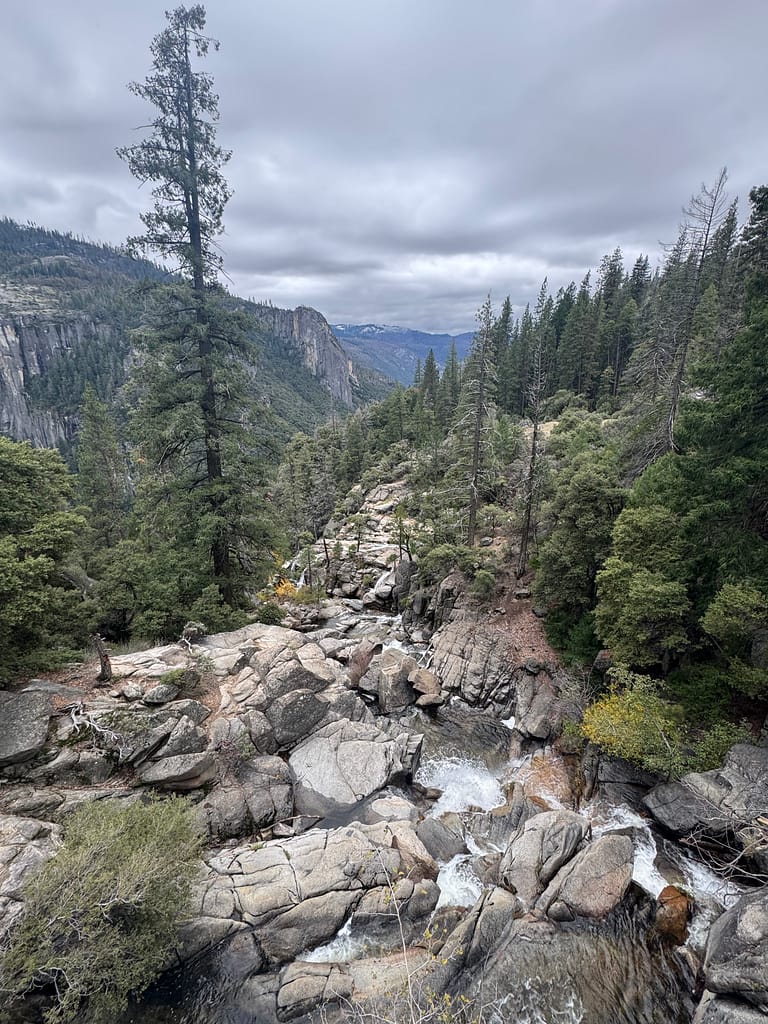 Mountains, flowing water, trees, rocks Yosemite National Park