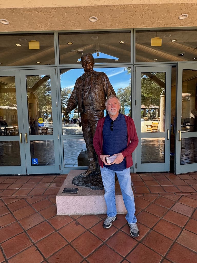 Ronald Reagan at Entrance to library