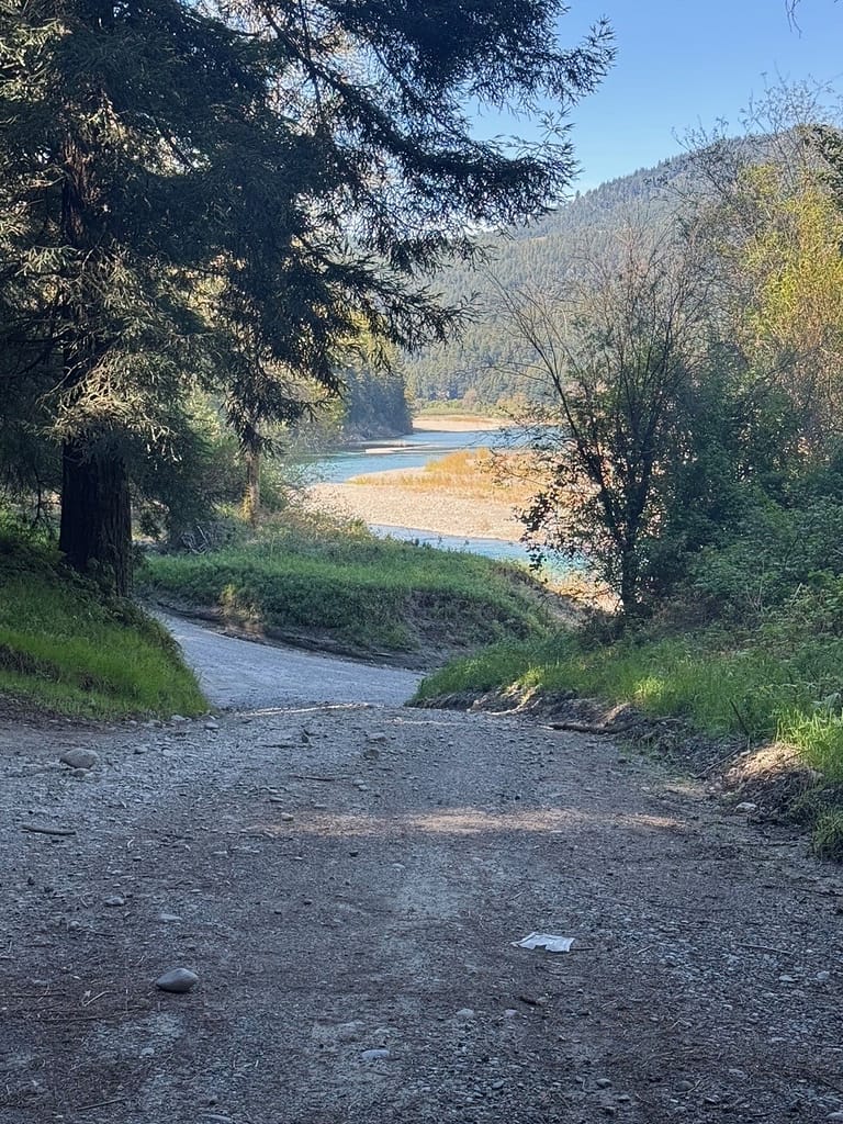 Road to eel River, River in back ground, trees
