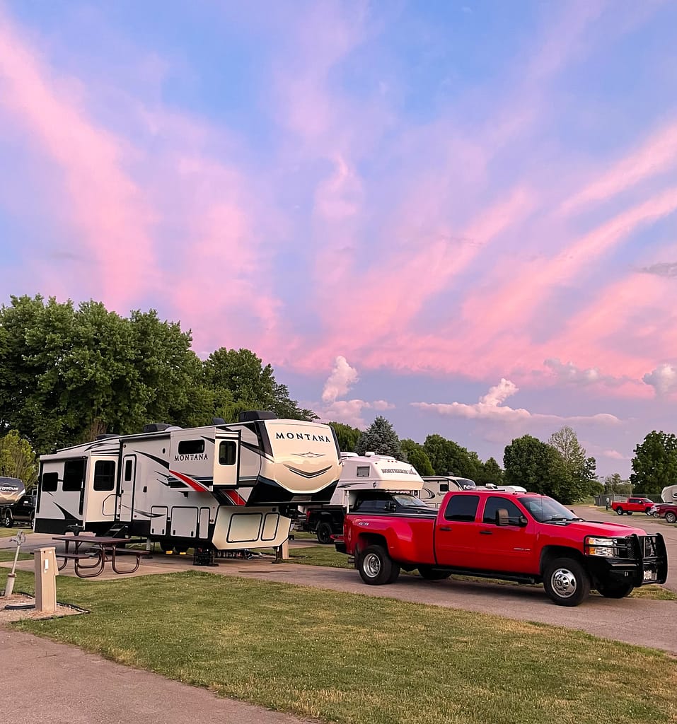 Camper, pink blue sky, Wright-Patterson Air Force Base, Ohio