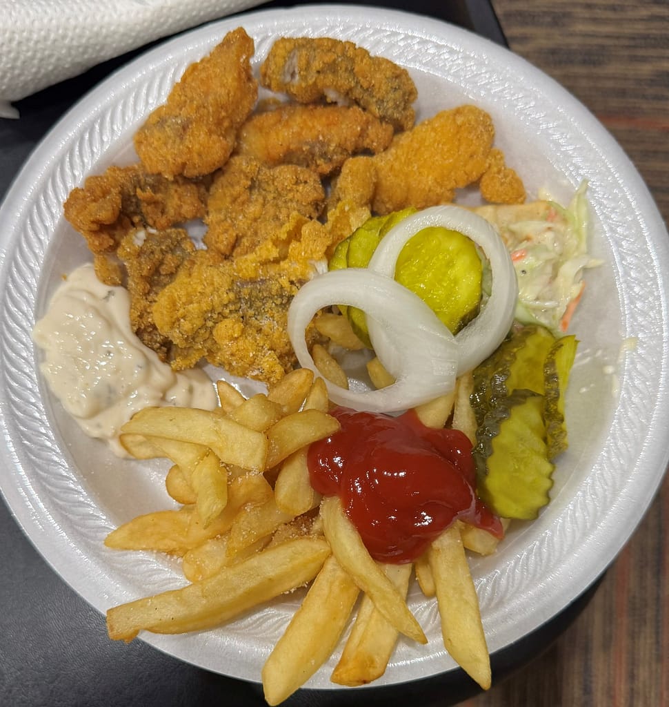 Fish fry meal at church fellowship event